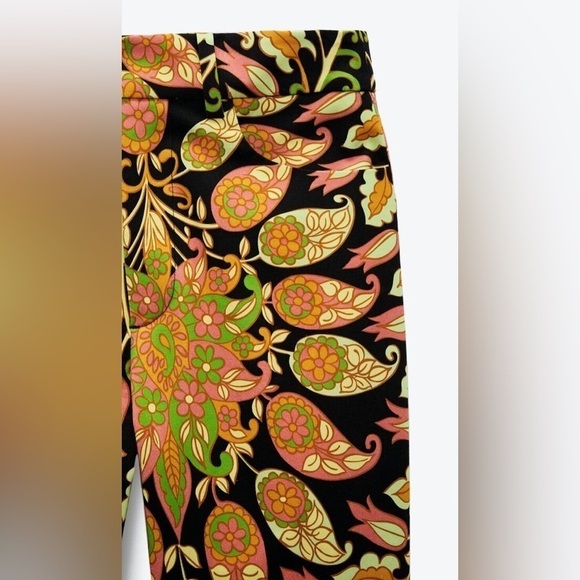 Zara Jacquard Floral Tropical Print Flare Mid Rise Stretch Trouser Pants - Picture 8 of 13
